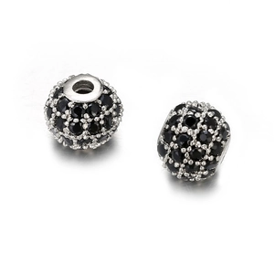 8mm S925 zilveren ronde bedels met zwarte zirkonia pavé voor DIY sieraden maken