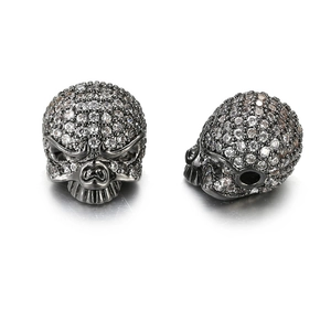 Vintage skull charm in gun-black finish with sparkling cubic zirconia for DIY jewelry making
