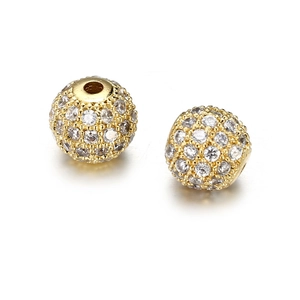 Glinsterende 8mm goudvergulde koperen kralen met micro-zirkonia voor DIY-sieraden maken