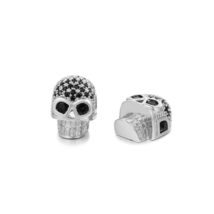 Perles tête de mort micro-pavées de zircons noirs et blancs en finition argent