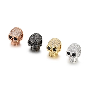 Pendentif en Cuivre Zirconia Tête de Mort Perle Gothique Punk Squelette Accessoires de Fabrication de Bijoux DIY Perles