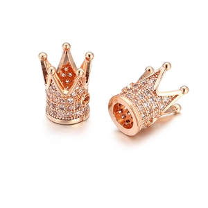 Breloque couronne en or rose avec zircons micro-pave pour bijoux artisanaux