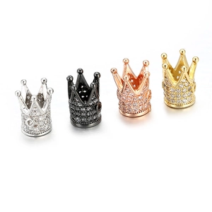 Détails de perles couronne en cuivre avec zircons incrustés en quatre finitions métalliques