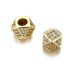 Golden polygon beads with cubic zirconia and large hole for DIY bracelet making