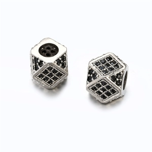 DIY cube bead in silver with micro-pave black zircon for bracelets and necklaces