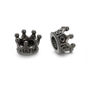 Gunmetal crown beads with micro-pave cubic zirconia for DIY jewelry making