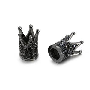 Black crown charm beads with cubic zirconia for DIY jewelry making and bracelets