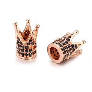 Rose gold crown bead with black zircon pave setting for DIY bracelet necklace making