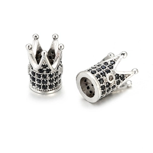Crown-shaped DIY beads with black pavé cubic zirconia for personalized jewelry making