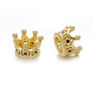 Golden crown spacer beads with black zircon inlay for DIY bracelet and necklace jewelry