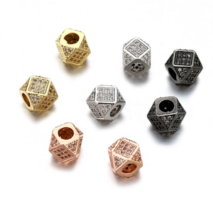 Copper Geometric Loose Beads With Pave Zirconia Electroplated Metal Spacer Beads For DIY Bracelet Necklace Jewelry Making Accessory
