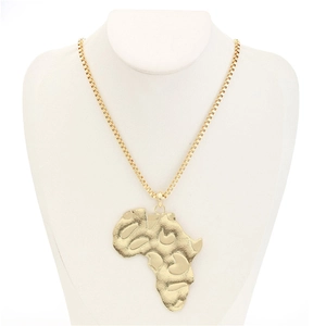 Golden Africa map pendant necklace with textured surface and box chain for hip hop style