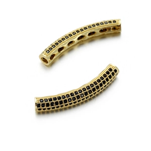 Black zircon micro-pave curved tube slider bead for DIY jewelry making accessories