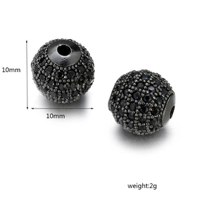 Cuentas de bola de circón negro de 10mm para joyería con detalles de peso 2g