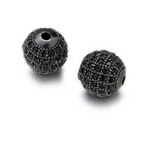 Macro view of 10mm micro pave black zircon round beads for DIY jewelry making