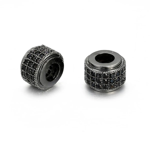 Perles cylindriques en cuivre noir avec micro-pavage de zircons pour bijoux DIY