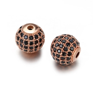 10mm copper beads with rose gold finish and black pave zircon for DIY jewelry making