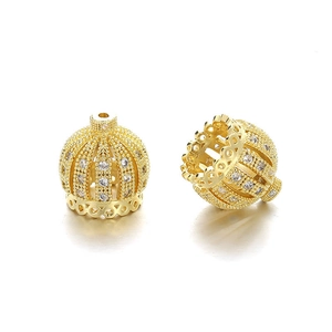 Colgantes de corona dorados con circonitas micropavé para creación de joyas DIY