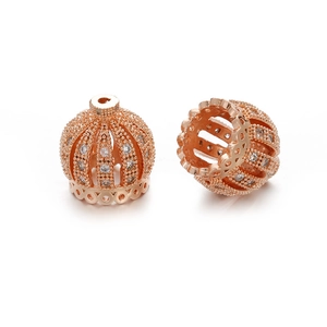 Cuentas de corona de oro rosa con diseño hueco y circonitas micro-engastadas para joyas