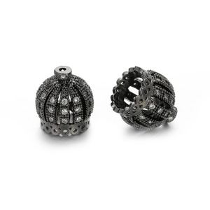 Abalorio de corona hueca en acabado gunmetal con circonitas blancas para joyería DIY