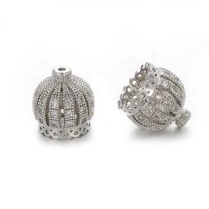 Abalorio de corona hueca plateada con pavé de circonitas para creación de joyería DIY