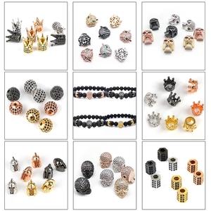Copper Zirconia Micro Pave Crown Leopard Head Skull Helmet Cross Charms For DIY Bracelet Necklace Making Jewelry Accessories