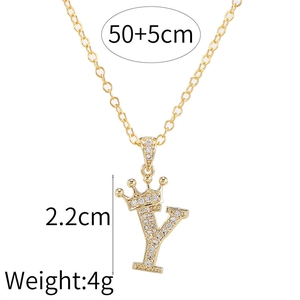 Gouden ketting met letter Y kroon met zirkonia en verstelbare ketting voor dames