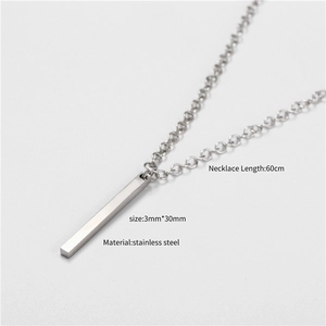 Men's minimalist stainless steel bar pendant necklace with 60cm O-chain in silver