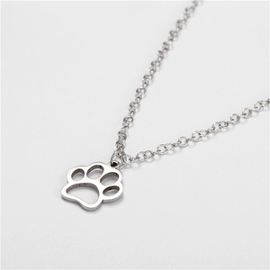 Men's hip hop silver stainless steel necklace with hollow paw print pendant and O-chain