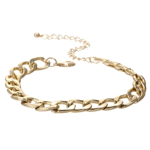 Minimalist gold curb chain bracelet with adjustable lobster clasp for women hip hop style