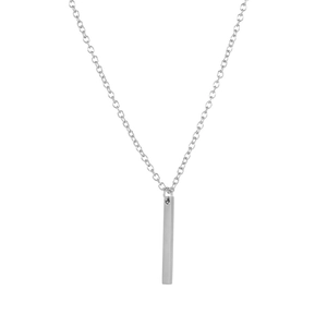 Minimalist silver stainless steel bar pendant necklace for men with a sleek polished finish