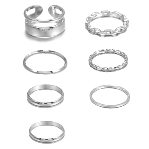 Ensemble de 7 bagues argentées minimalistes avec anneaux larges et torsadés