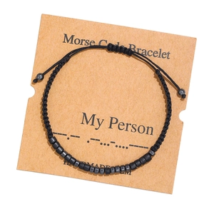 Handmade Braided Morse Code Bracelet With Message Card Adjustable Iron Stone Beaded Jewelry For Men Women Couple Friendship Gift