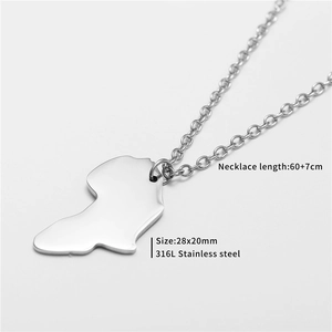 Detailed specs of the 316L stainless steel Africa map pendant with sizing 28x20mm