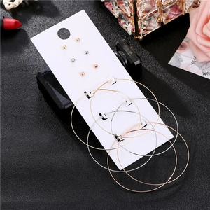 Set of 6 pairs minimalist metal hoop and stud earrings in gold silver rose gold finish