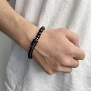 Twelve Constellations Matte Black Beaded Bracelet Gold Alloy Spacers Elastic Zodiac Charm Bracelet For Men Women Jewelry Gift
