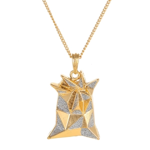 Men's geometric gold necklace with faceted pendant and polished metallic finish