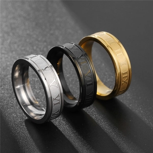 Hip-Hop-Punk-Ringe aus Edelstahl mit römischen Ziffern in Silber, Schwarz und Goldfarben
