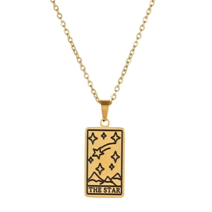 Détail du pendentif carte de tarot The Star sur une chaîne en acier plaqué or