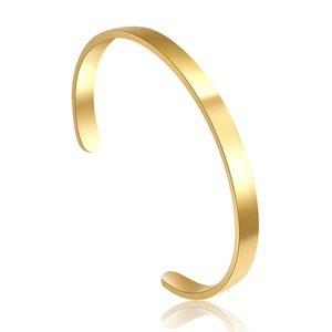 Polished gold adjustable C-shaped stainless steel cuff bracelet for men and women