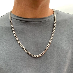 Collana da uomo a catena cubana in acciaio inossidabile argento lucido stile streetwear