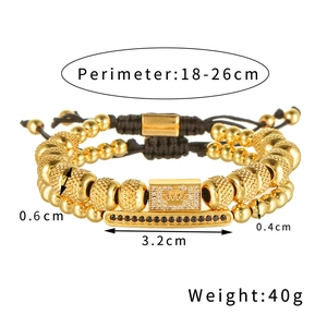 Detailansicht der Kronen-Perlenarmband mit Abmessungen und 18-26cm verstellbarer Kordel