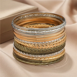 16 Stuks Boheemse Stapelbare Metalen Armring Set Goud Zilver Antiek Brons Geometrische Getextureerde IJzeren Armbanden Voor Dames Heren