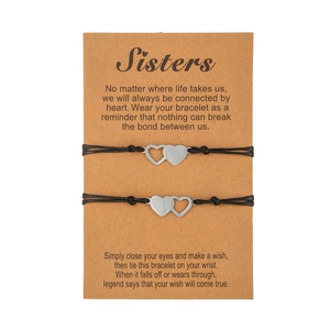 Set braccialetti regolabili a cuore per sorelle su cartoncino kraft con frase motivazionale
