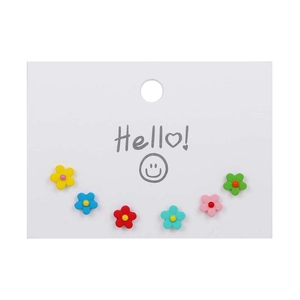 Buntes s925 Silberstecker-Set mit sechs matten Blumen-Ohrringen in verschiedenen Farben