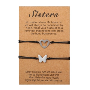Stainless steel butterfly woven bracelets set with Sisters message card for friends