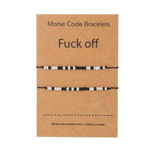 Morse Code beaded bracelet set with Fuck Off card on adjustable black ropes