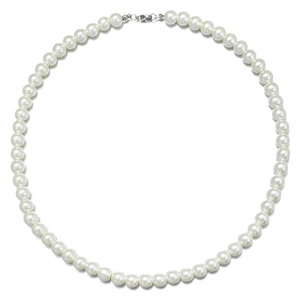 Classic men's hip hop white pearl necklace with metallic silver lobster clasp on white background