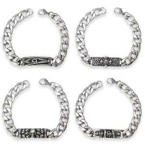 Bracciale Catena Cubana Punk Acciaio Inossidabile Teschio Croce Per Uomo Hip Hop Gotico Simbolo Massonico Gioielli Mano Argento Antico