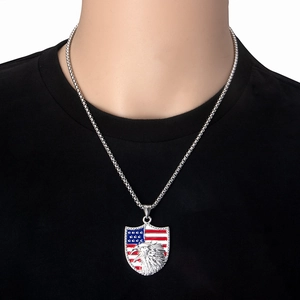 Collana hip-hop uomo in acciaio inossidabile con ciondolo aquila e scudo in stile street